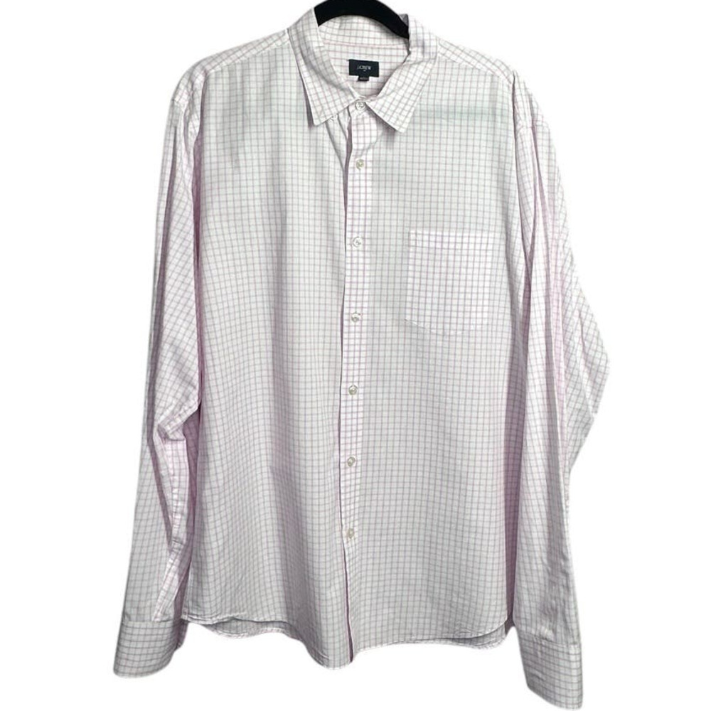 J Crew Mens Button Up Dress Shirt Button Collar Size XL Cotton Pink Window Pane